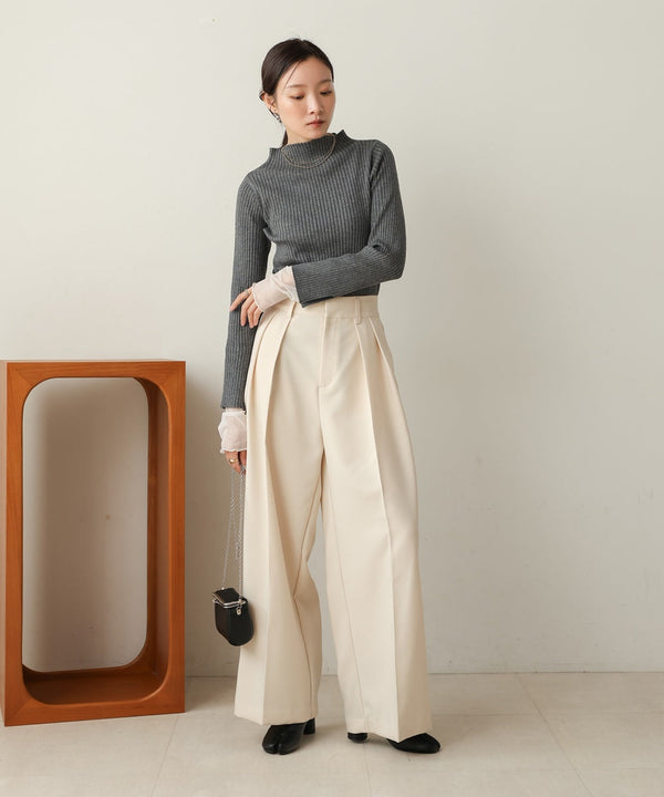 tulle layered ribbed knit