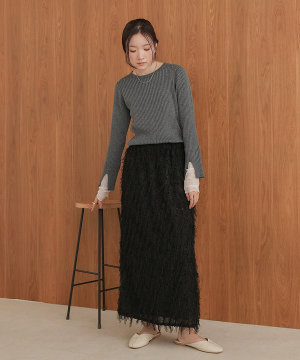 tulle layered ribbed knit