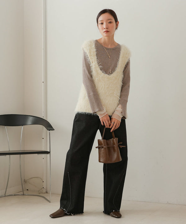 tulle layered ribbed knit