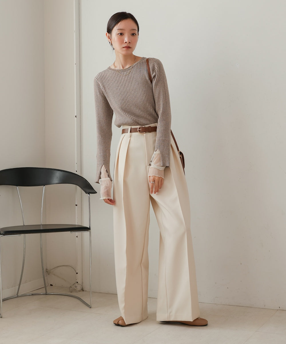 tulle layered ribbed knit