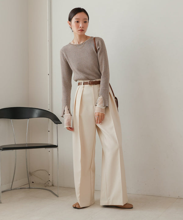 tulle layered ribbed knit