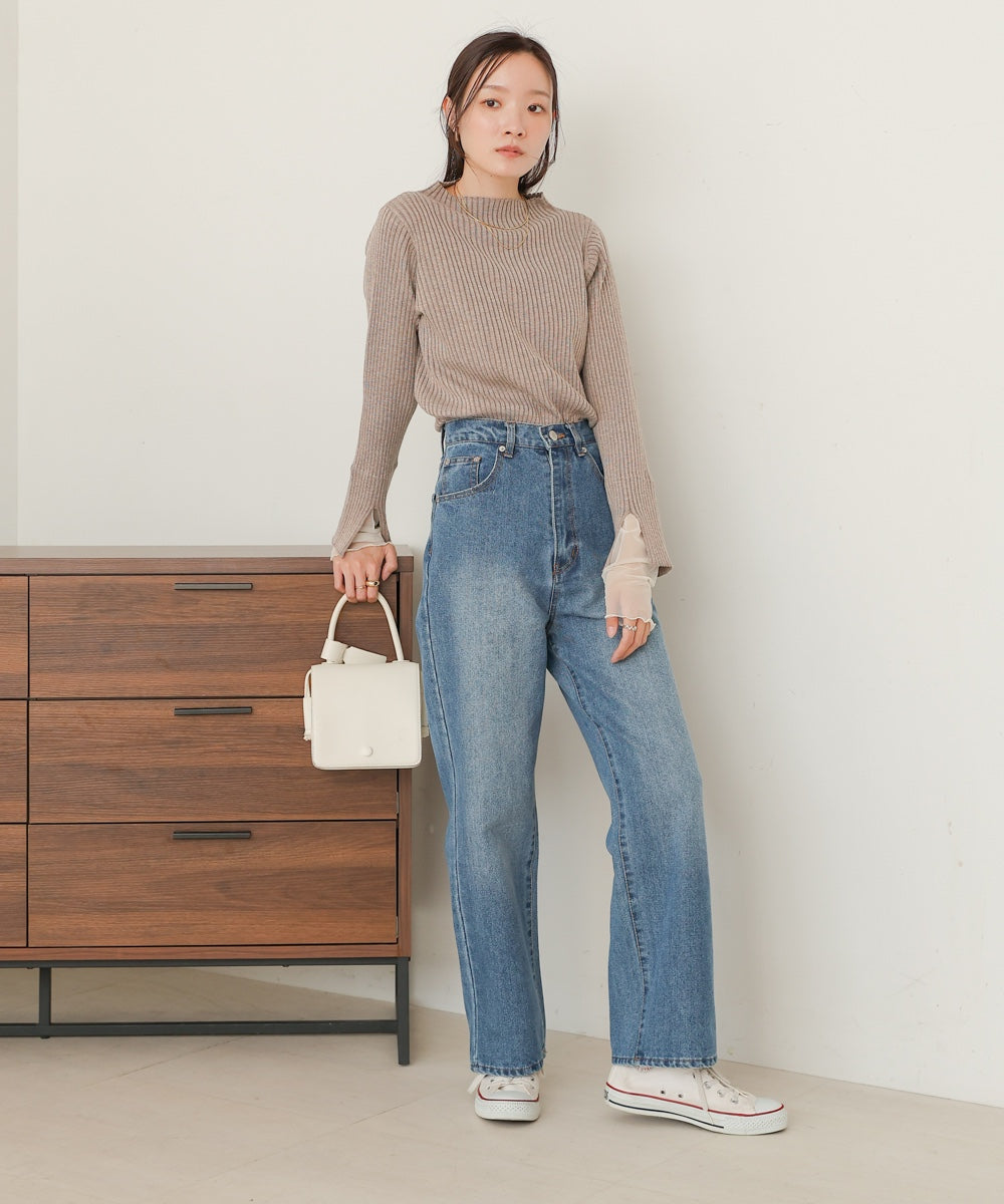 tulle layered ribbed knit
