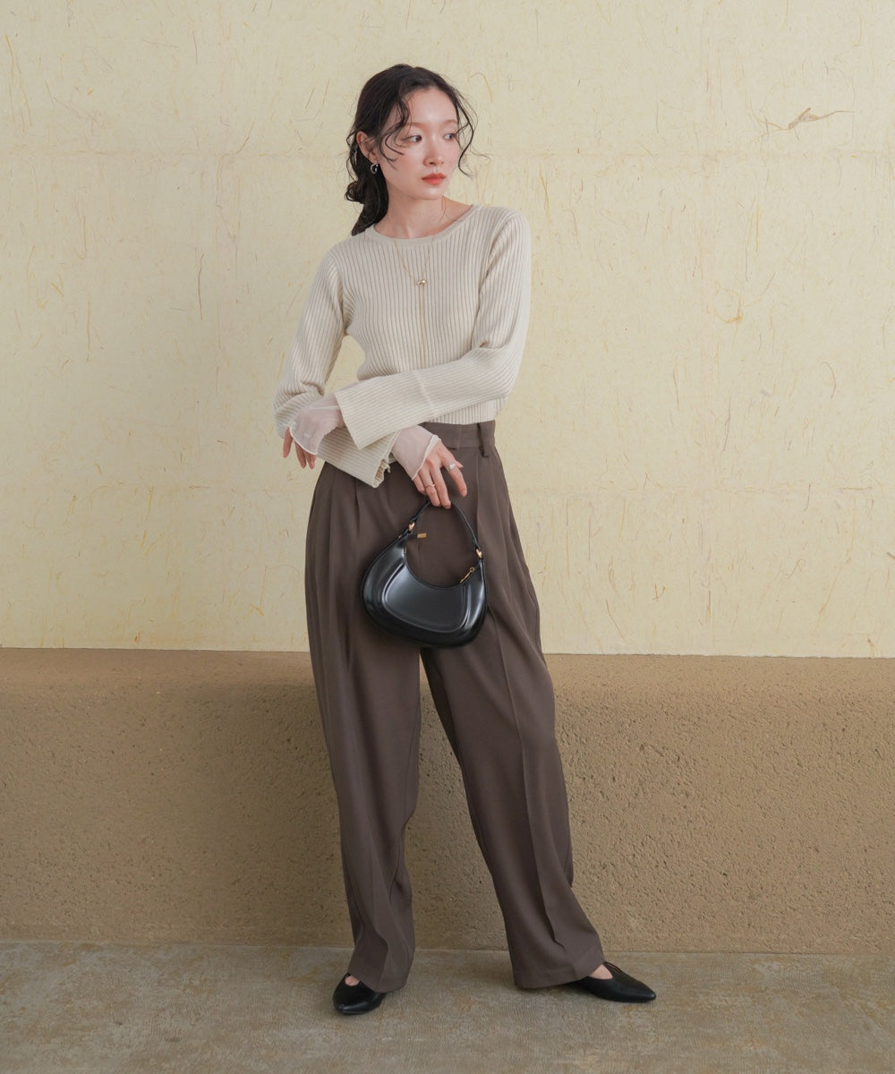 tulle layered ribbed knit