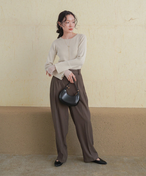 tulle layered ribbed knit