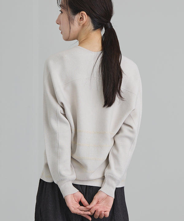 ラメボーダーVネックニット