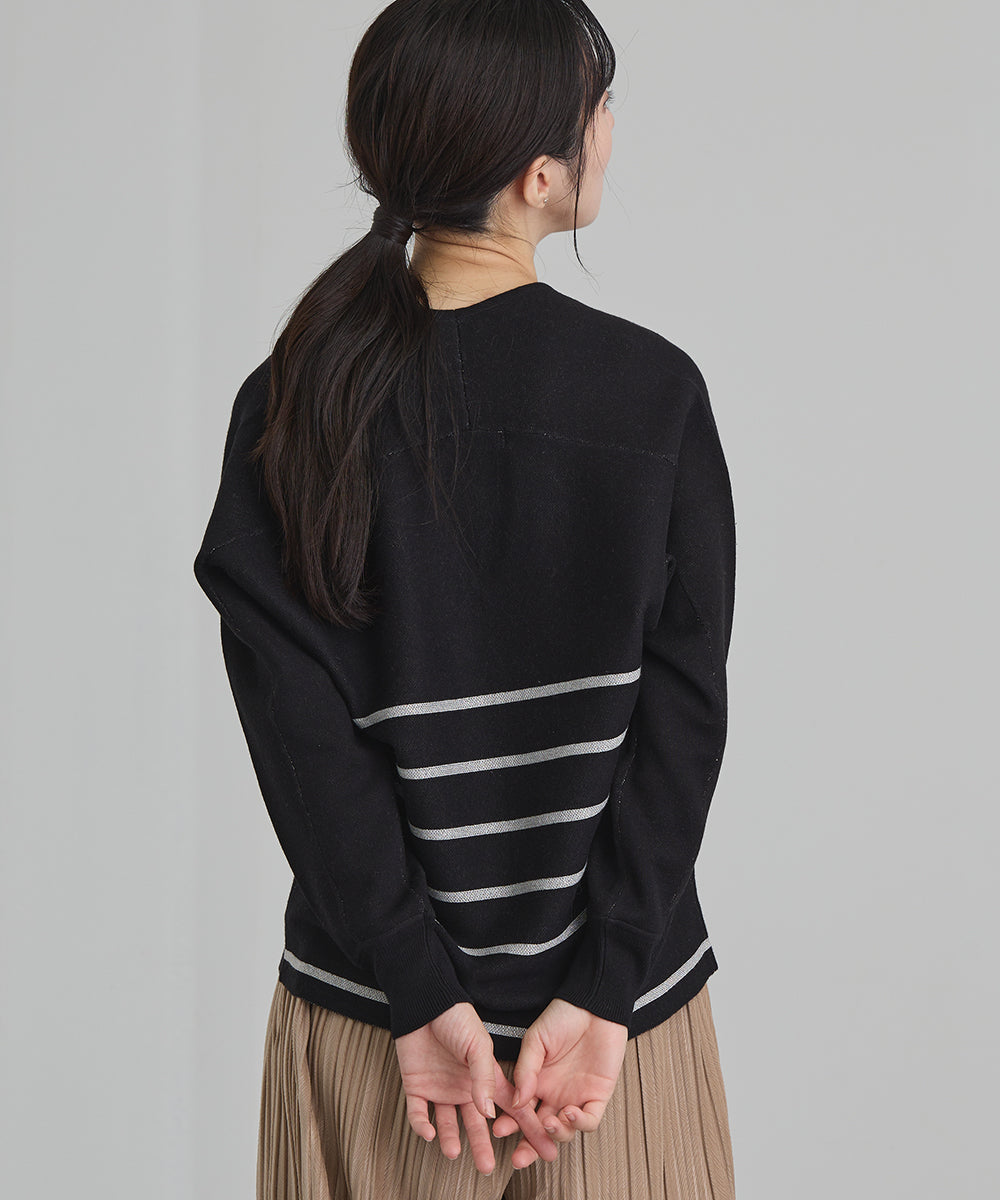 ラメボーダーVネックニット