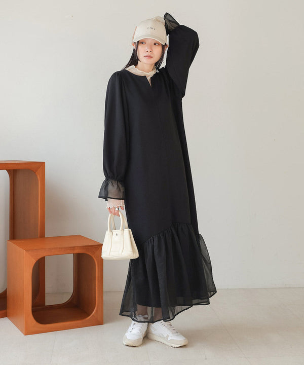 【S・Mサイズ展開】オーガンジー切替スウェットワンピース