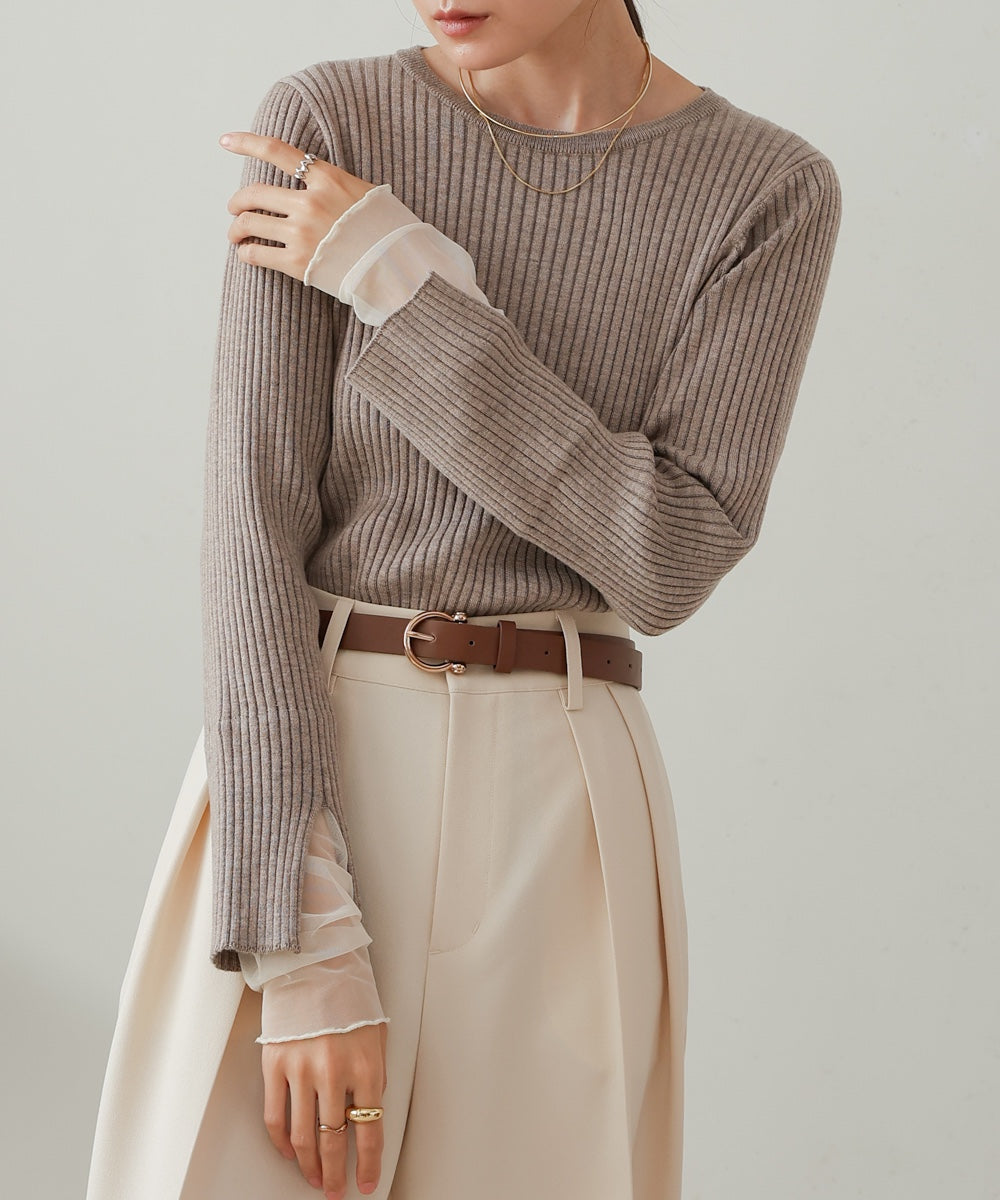 （選べるネック）チュールレイヤードリブニット