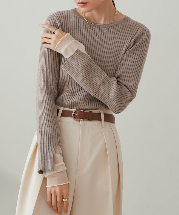 （選べるネック）チュールレイヤードリブニット