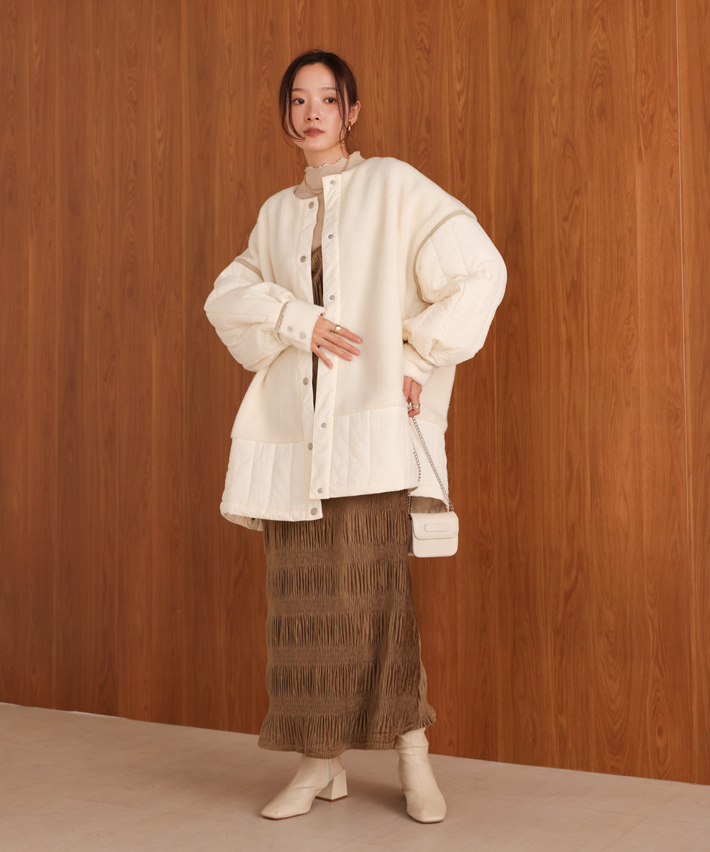 ボアキルティング切り替えコート