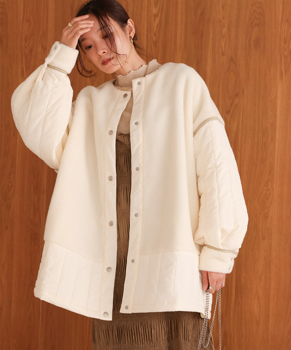 ボアキルティング切り替えコート