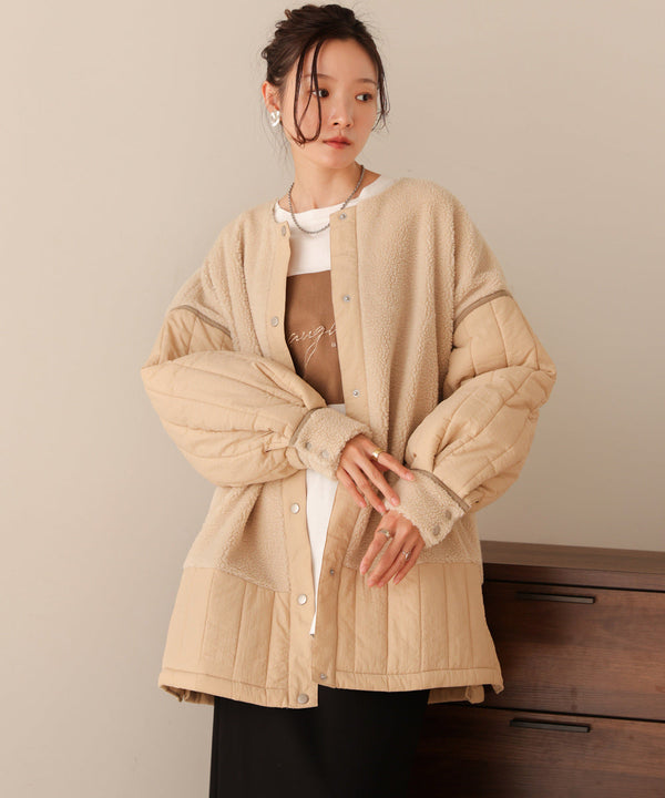 ボアキルティング切り替えコート