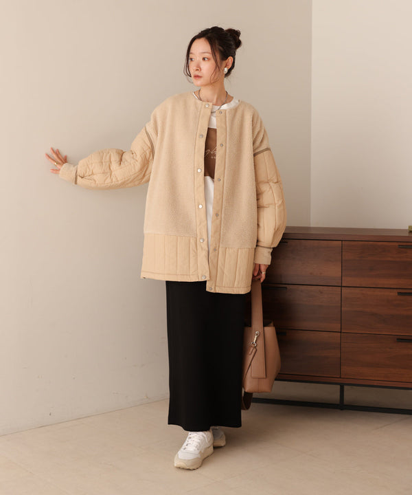 ボアキルティング切り替えコート