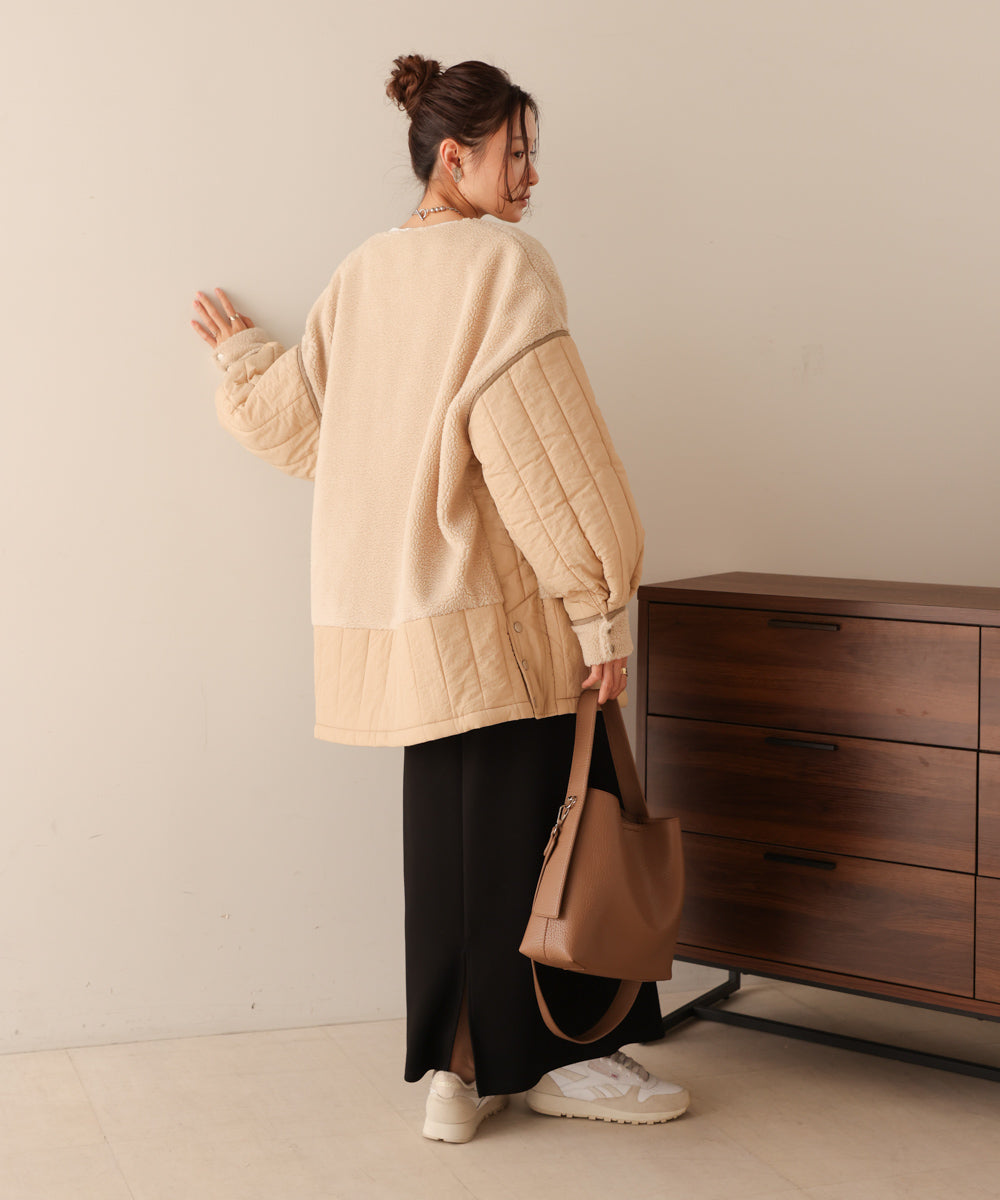 ボアキルティング切り替えコート