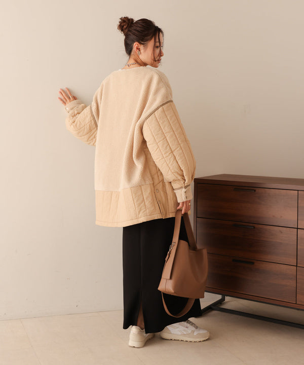 ボアキルティング切り替えコート