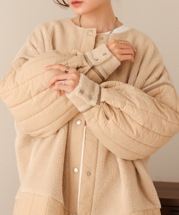 ボアキルティング切り替えコート