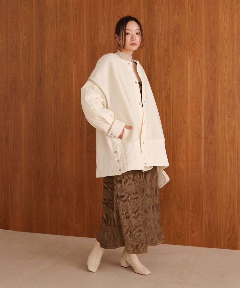 ボアキルティング切り替えコート