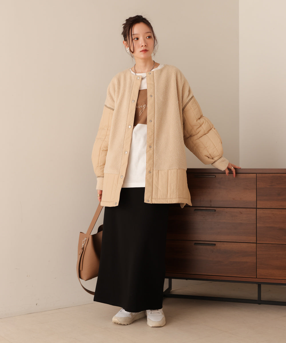 ボアキルティング切り替えコート