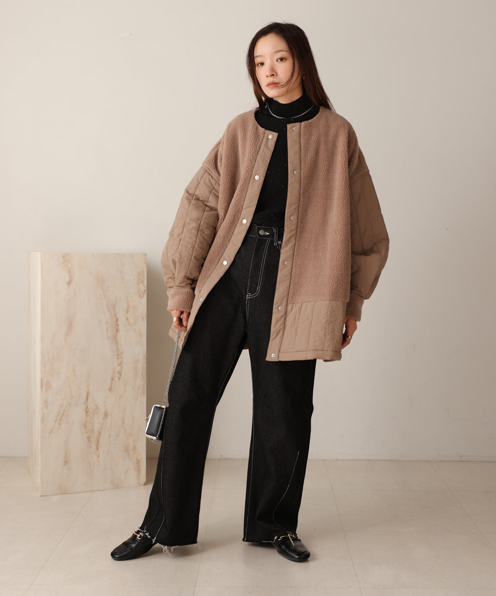 ボアキルティング切り替えコート