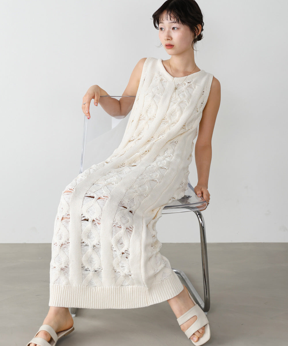 【S・Mサイズ展開】ミックス編みニットワンピース