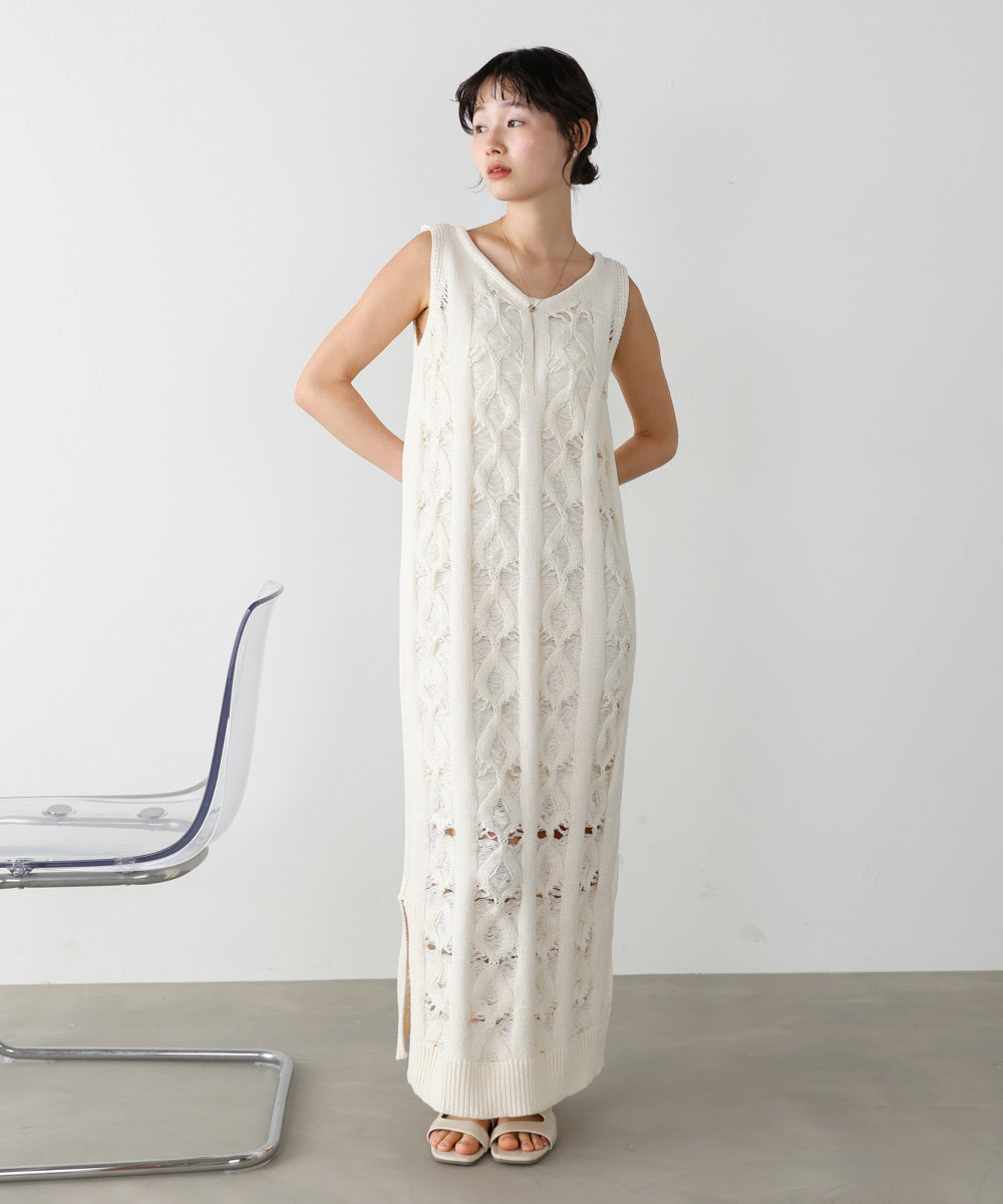 【S・Mサイズ展開】ミックス編みニットワンピース