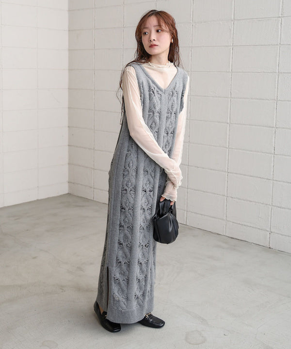 【S・Mサイズ展開】ミックス編みニットワンピース