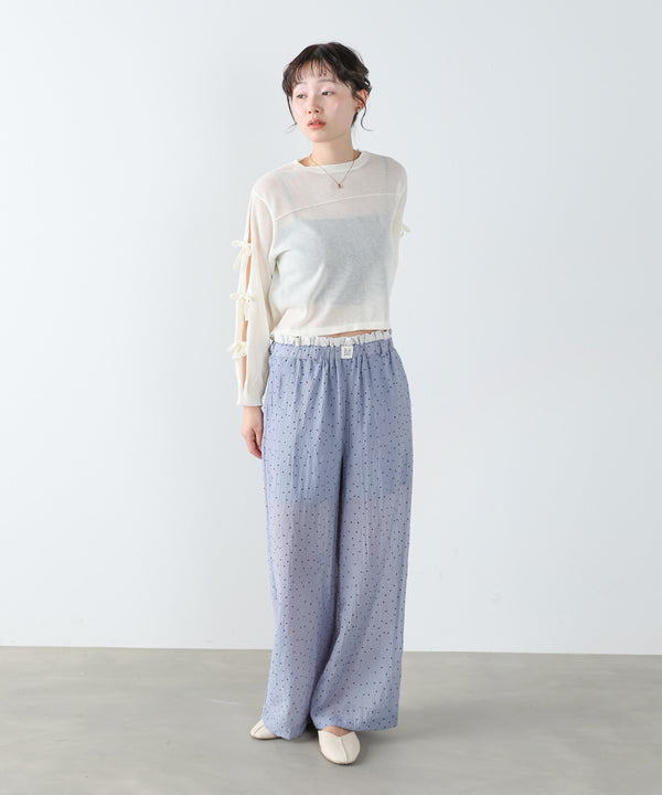 袖リボンシアーニット