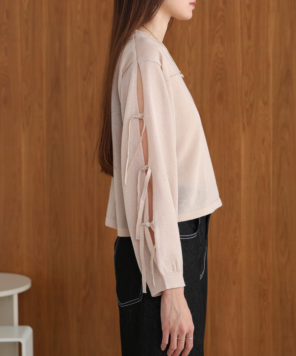 袖リボンシアーニット