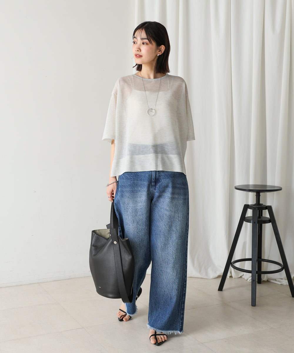 AMBIDEX Store △〇空紡糸ボーダー チェリー刺繍5分袖プル