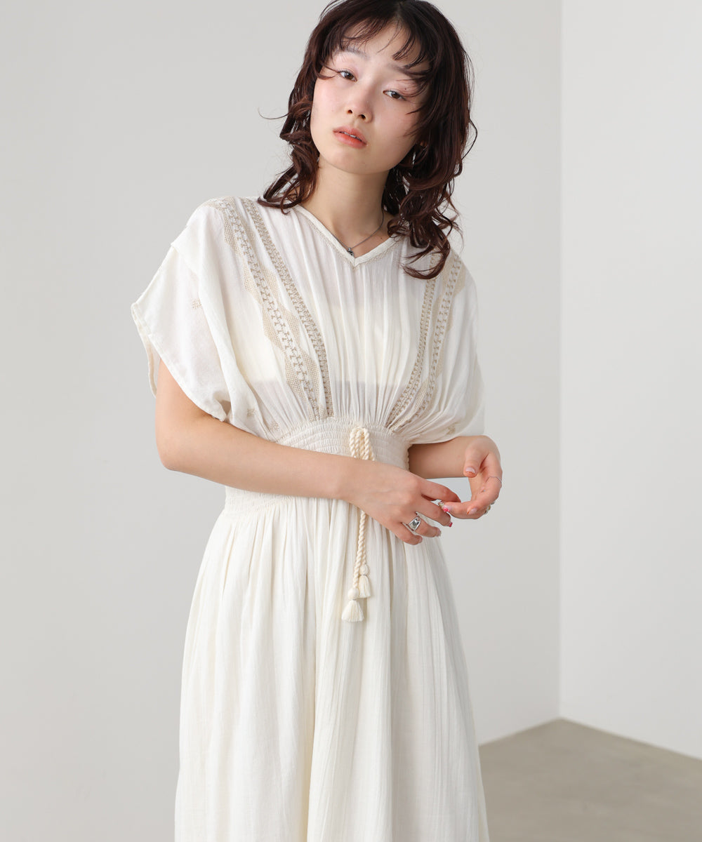 S・Mサイズ展開】フロント刺繍ウエストシャーリングワンピース