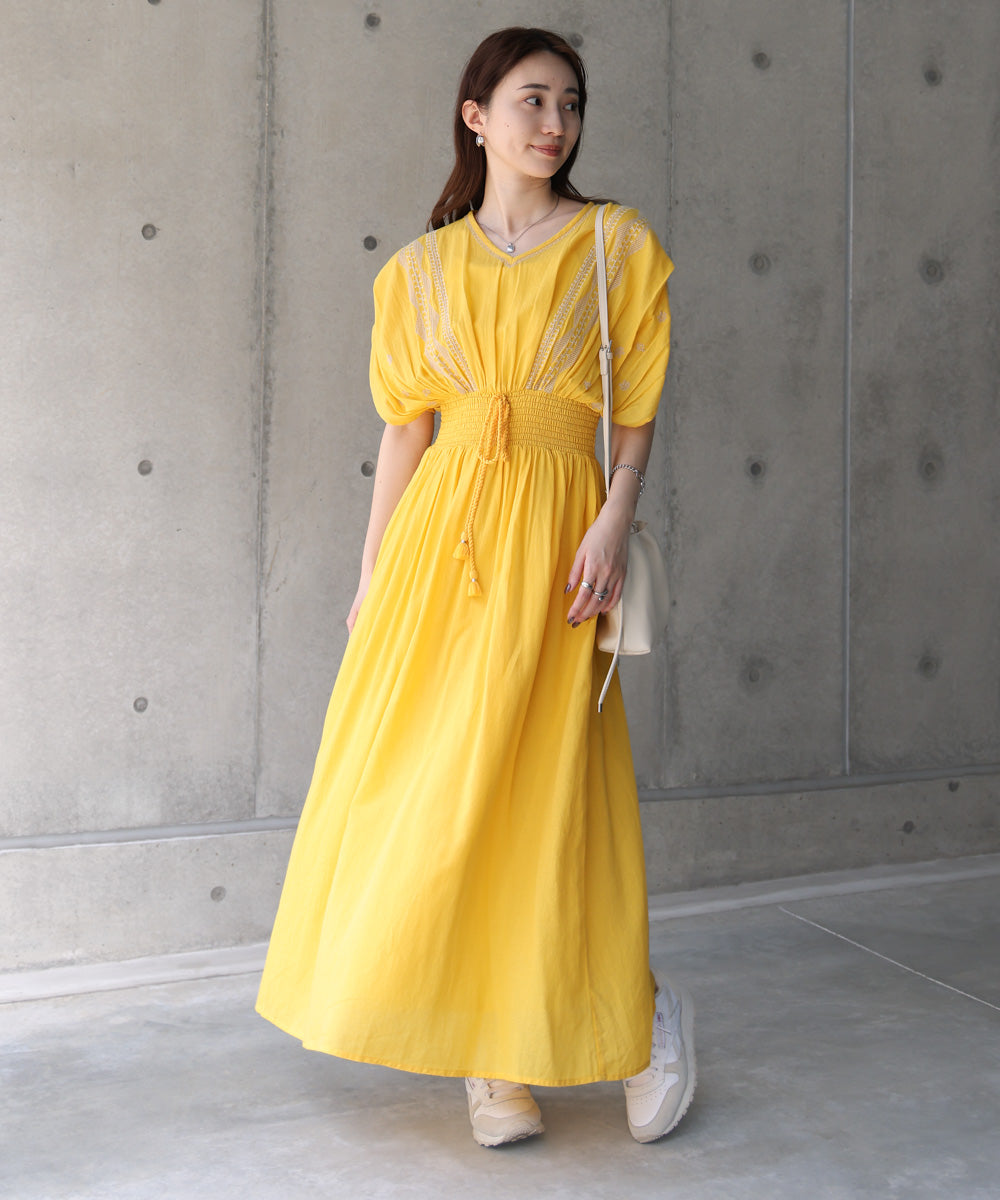 S・Mサイズ展開】フロント刺繍ウエストシャーリングワンピース