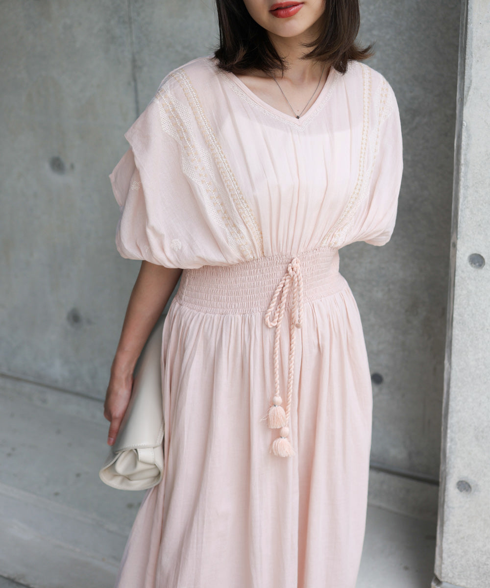 S・Mサイズ展開】フロント刺繍ウエストシャーリングワンピース