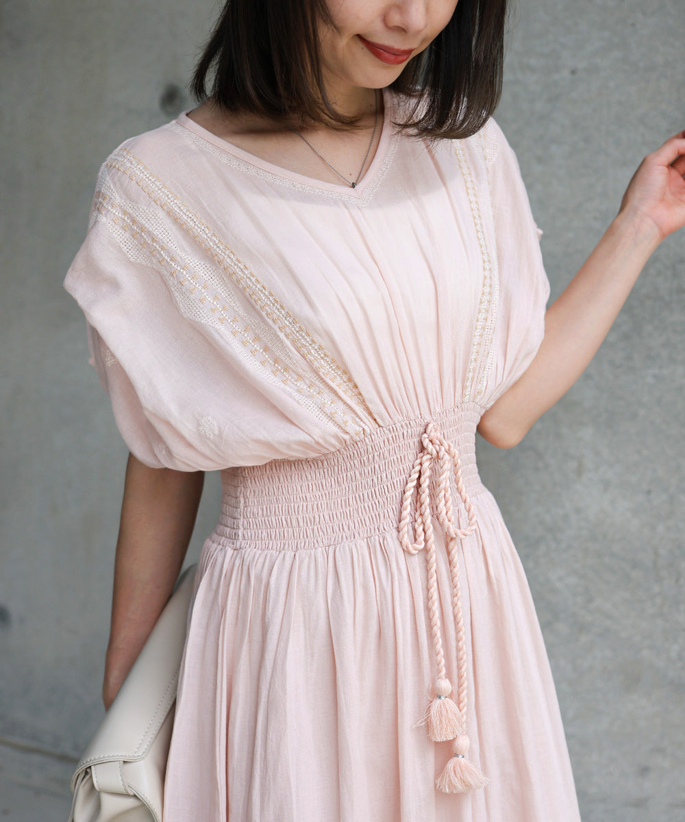 【S・Mサイズ展開】フロント刺繍ウエストシャーリングワンピース