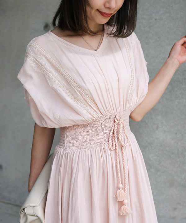 【S・Mサイズ展開】フロント刺繍ウエストシャーリングワンピース