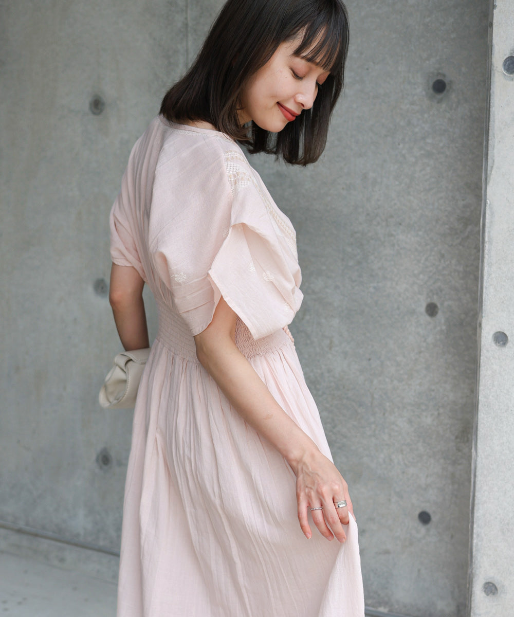 【S・Mサイズ展開】フロント刺繍ウエストシャーリングワンピース