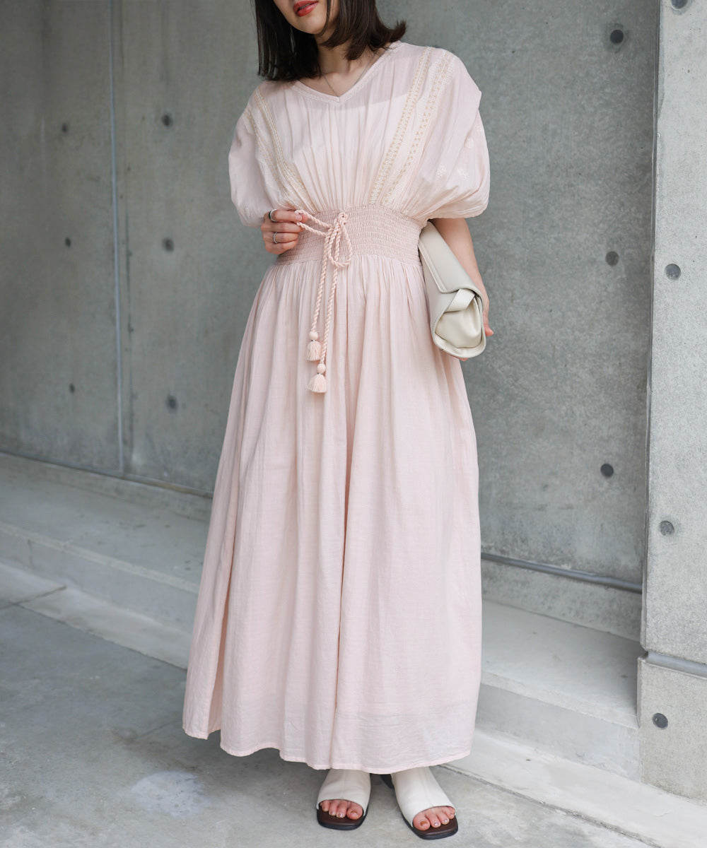 【S・Mサイズ展開】フロント刺繍ウエストシャーリングワンピース