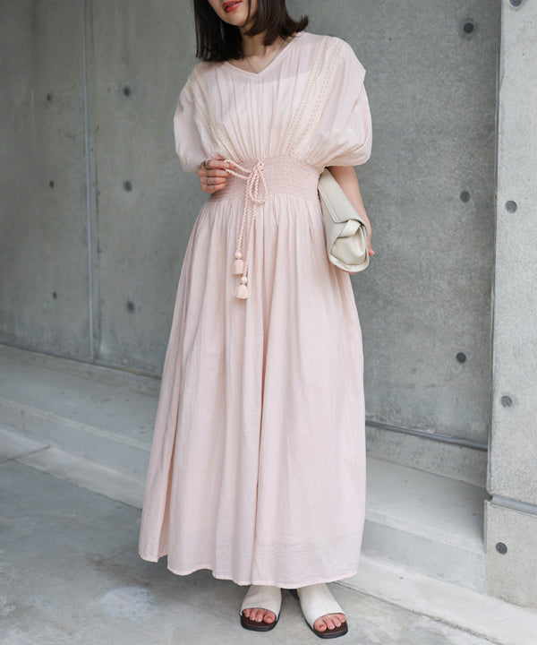 【S・Mサイズ展開】フロント刺繍ウエストシャーリングワンピース