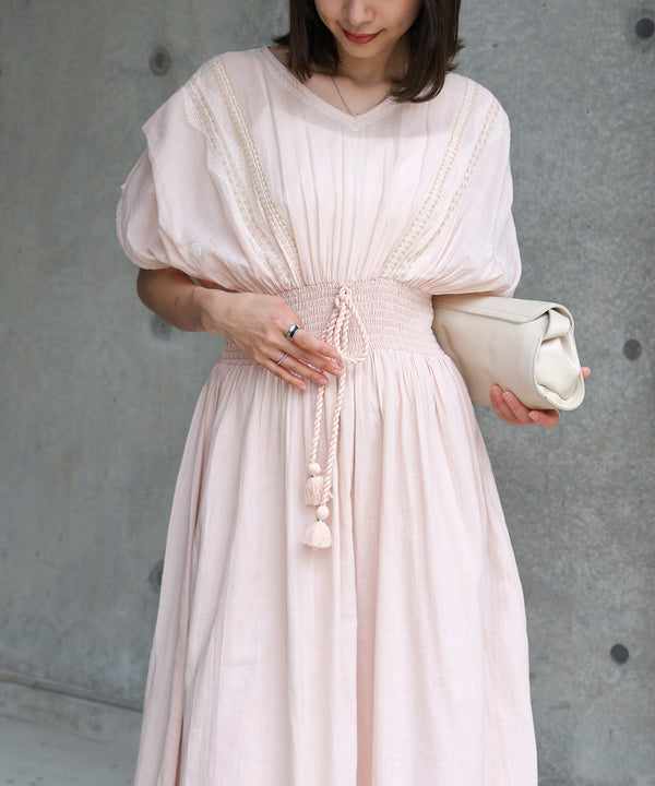 【S・Mサイズ展開】フロント刺繍ウエストシャーリングワンピース