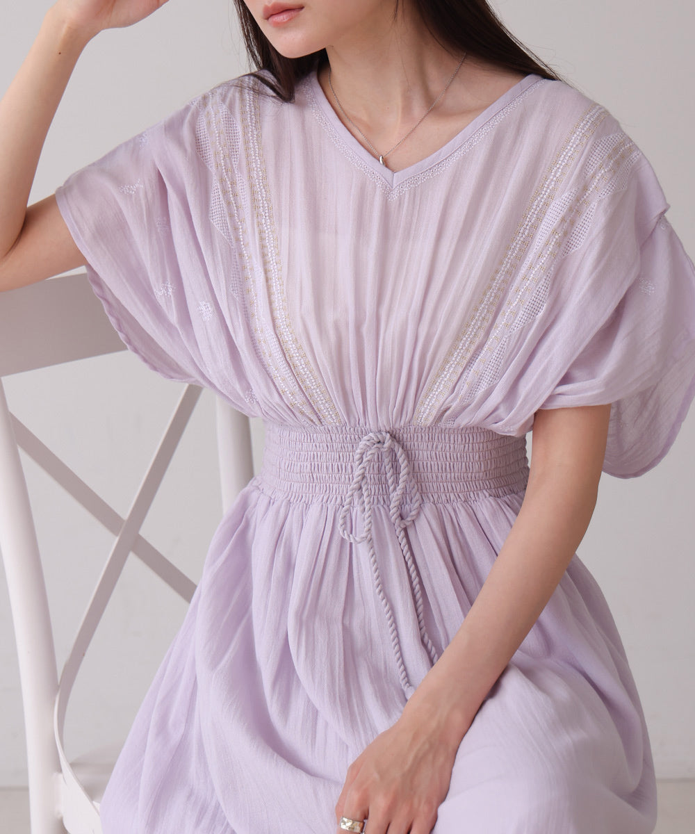 S・Mサイズ展開】フロント刺繍ウエストシャーリングワンピース