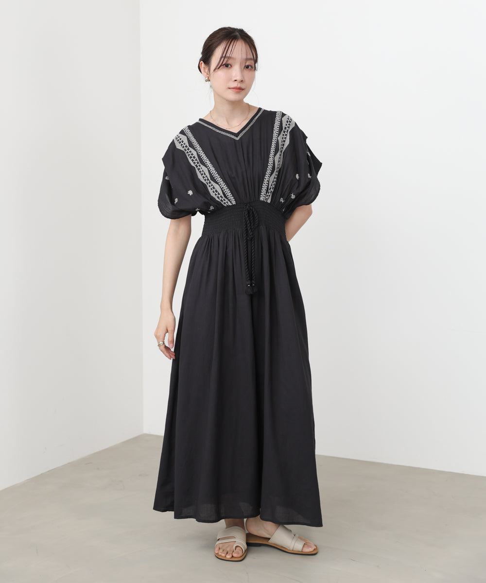 S・Mサイズ展開】フロント刺繍ウエストシャーリングワンピース
