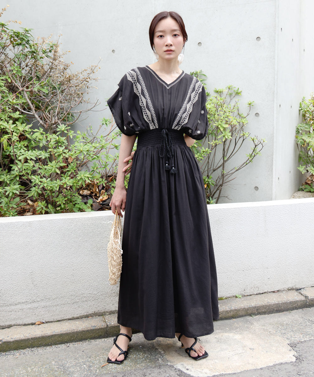 S・Mサイズ展開】フロント刺繍ウエストシャーリングワンピース