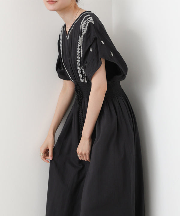 【S・Mサイズ展開】フロント刺繍ウエストシャーリングワンピース