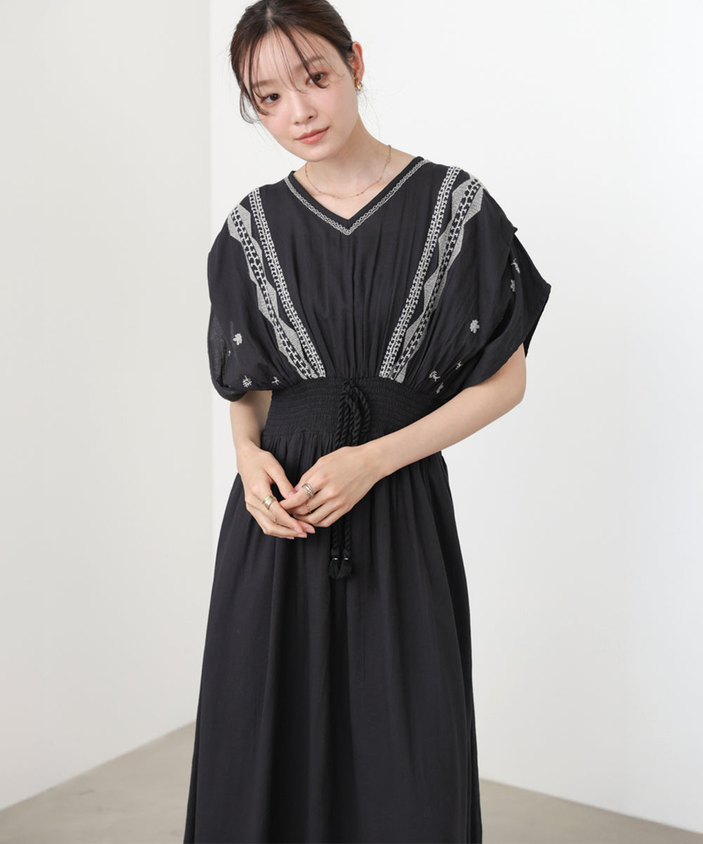S・Mサイズ展開】フロント刺繍ウエストシャーリングワンピース
