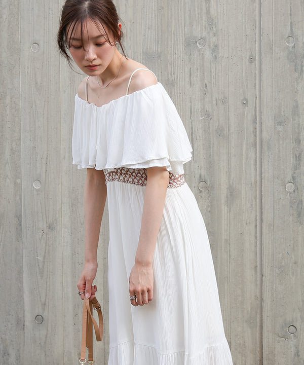 【S・Mサイズ展開】レーヨンクレープスモッキングワンピース