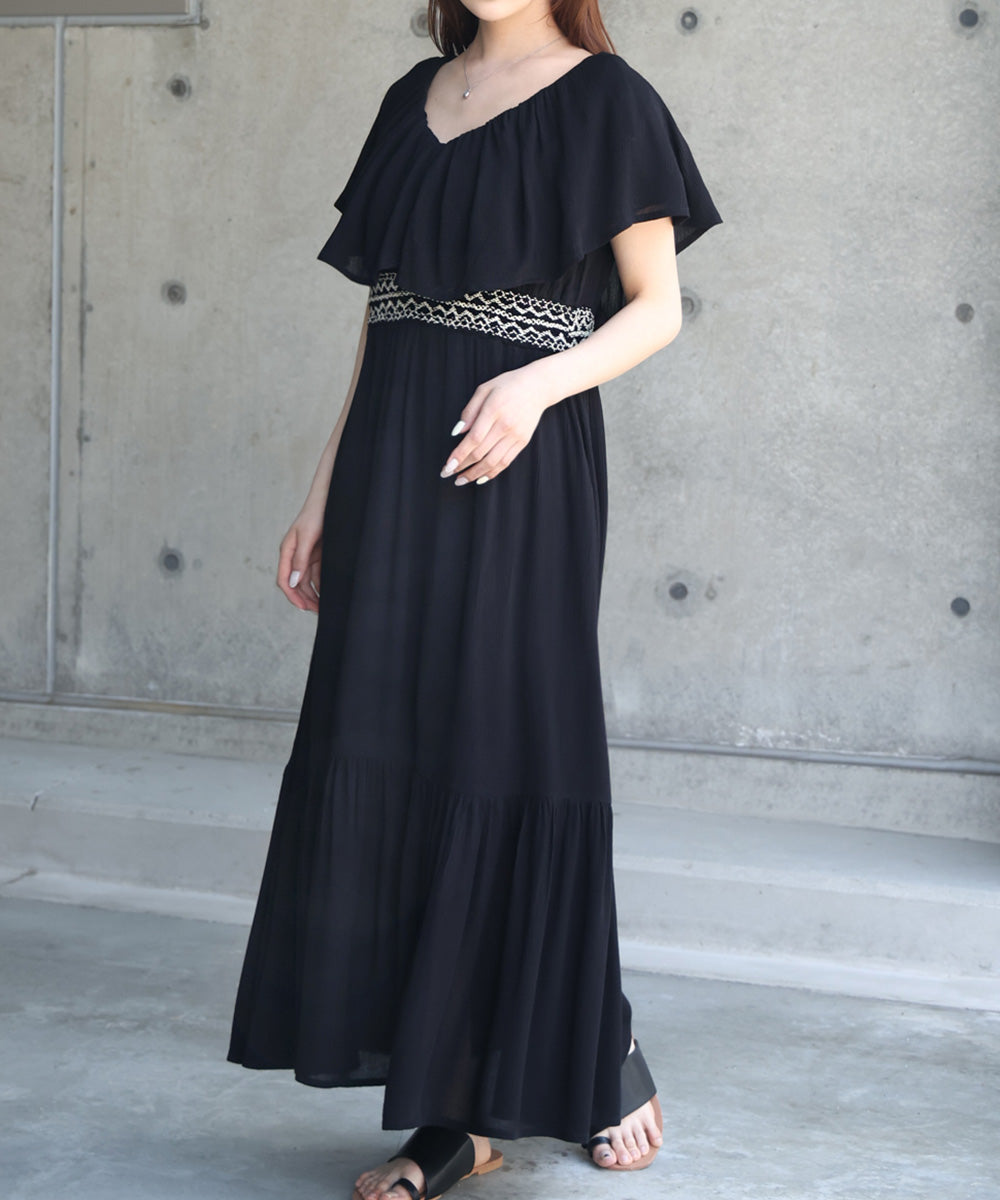 【S・Mサイズ展開】レーヨンクレープスモッキングワンピース