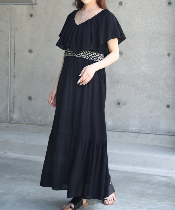 【S・Mサイズ展開】レーヨンクレープスモッキングワンピース