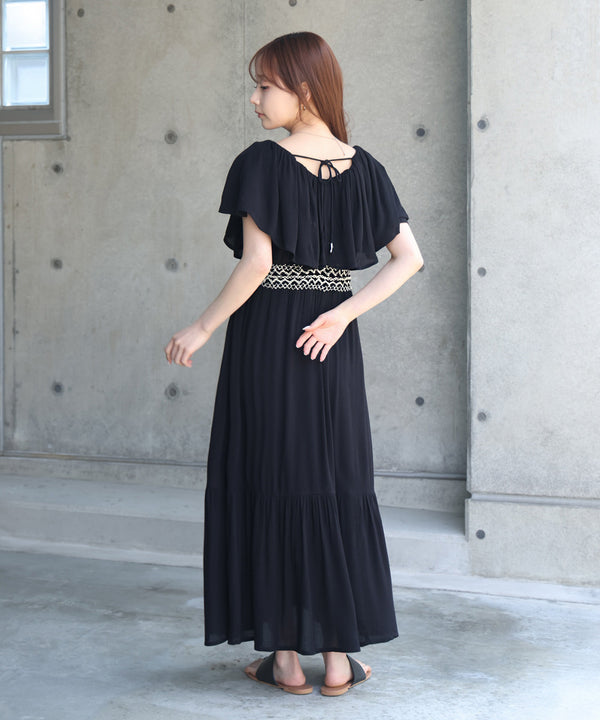 【S・Mサイズ展開】レーヨンクレープスモッキングワンピース