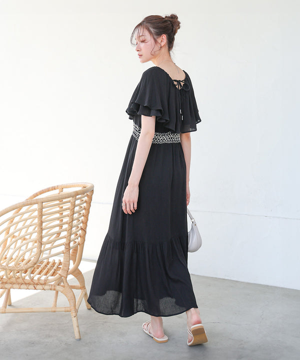 【S・Mサイズ展開】レーヨンクレープスモッキングワンピース