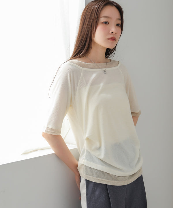 レイヤードオフショル風カットトップス