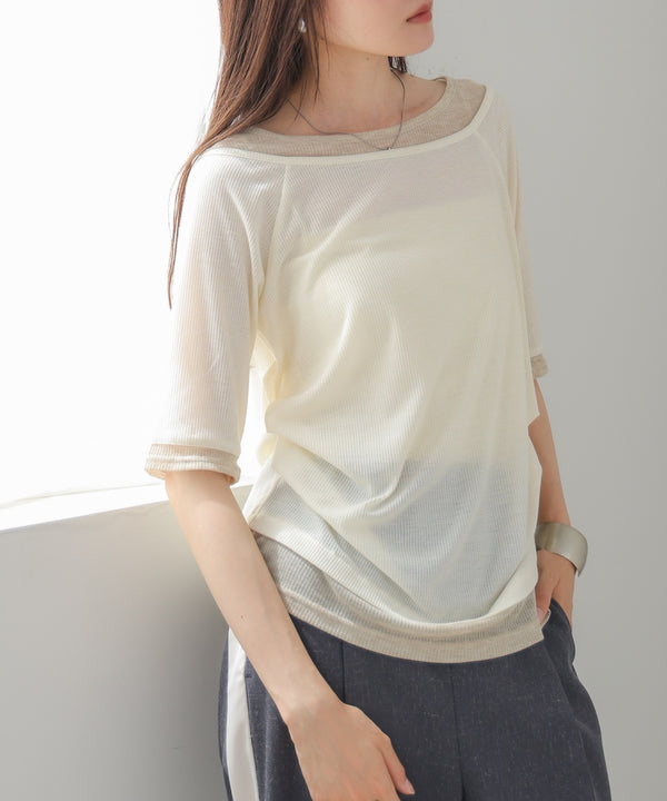 レイヤードオフショル風カットトップス